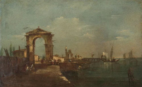 Landscape with a Quay and Ships on a Lake by Francesco Guardi, painting, 1760-1780