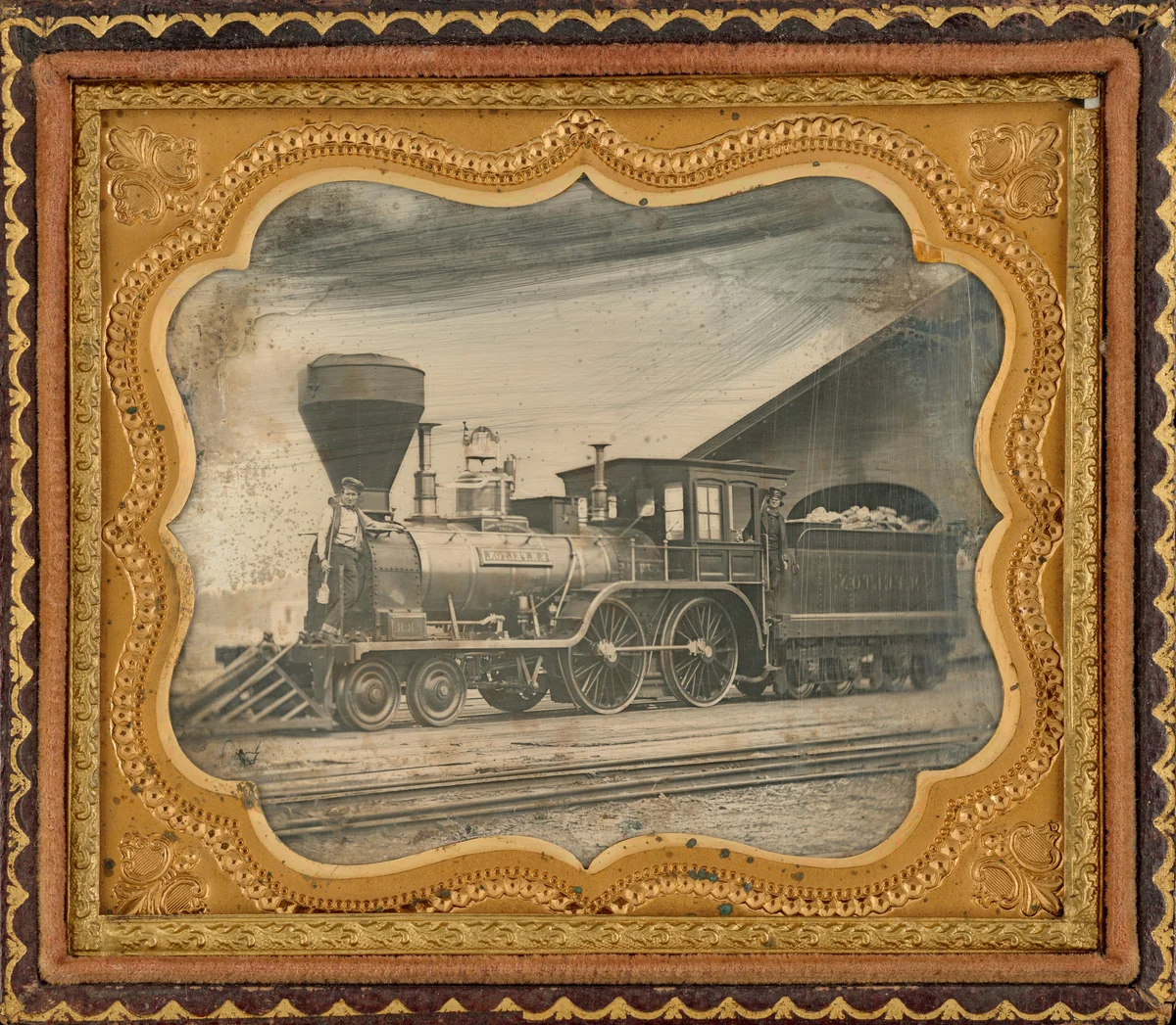 Samuel Morse Felton Steam Engine and Crew, Fitchburg, Massachusetts by American 19th Century, photograph, 1840-1850