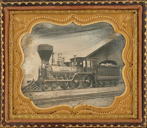 Samuel Morse Felton Steam Engine and Crew, Fitchburg, Massachusetts by American 19th Century, photograph, 1840-1850