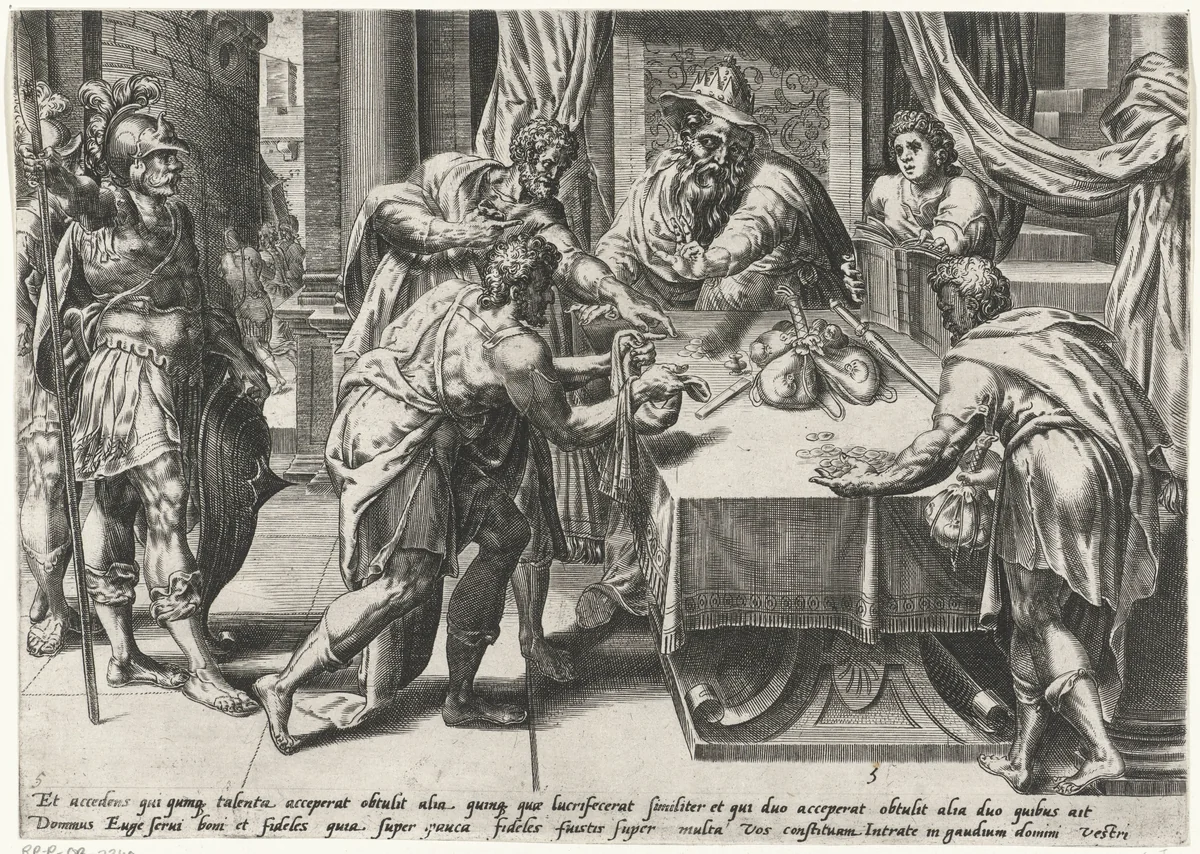 Heer vraagt zijn dienaren om rekenschap by Unknown, print, 1565-1572