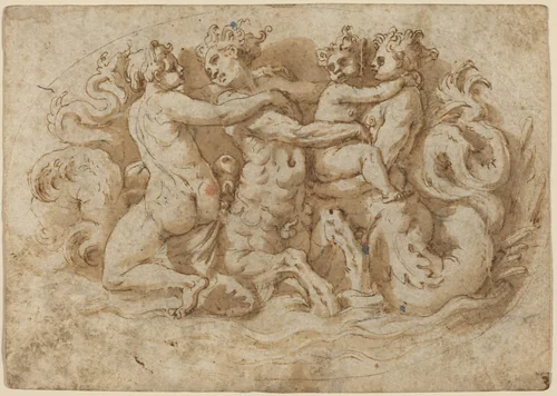 Tritons and Nymphs by Pellegrino Tibaldi, drawing, 1527-1596