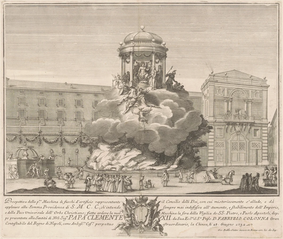 The Prima Macchina for the Chinea of 1732: The Council of the Gods by Giovanni Battista Sintes; Nicola Michetti, print, 1732