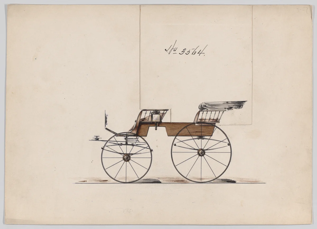Design for 2 seat Phaeton, no. 3564 by Brewster & Co., drawing, 1875-1885