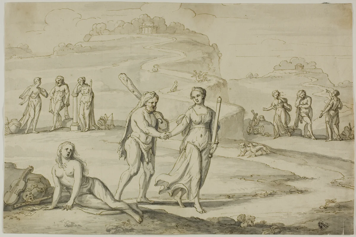The Choice of Hercules by Unknown Artist, drawing, 1600-1699