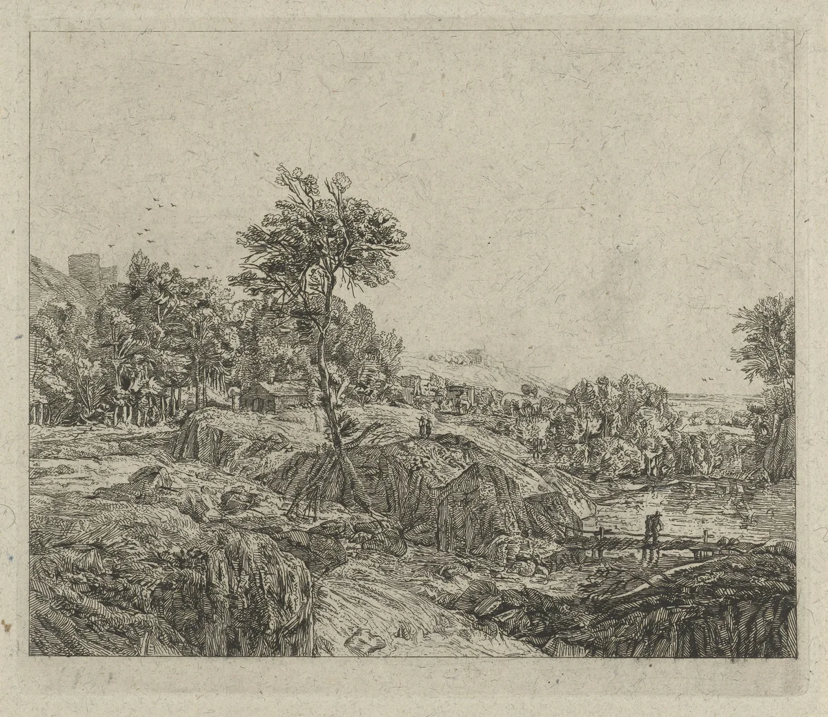 Rotsachtig landschap by Johannes Pieter de Frey, print, 1801