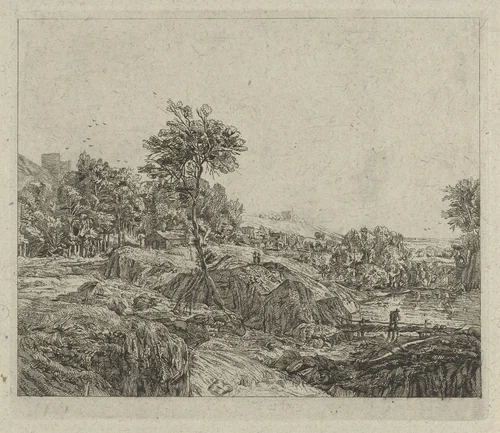 Rotsachtig landschap by Johannes Pieter de Frey, print, 1801