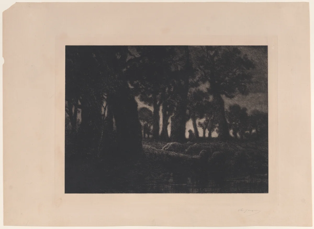 Forest Edge at Twilight by Charles Jacque, print, 1861-1871