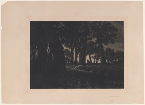 Forest Edge at Twilight by Charles Jacque, print, 1861-1871
