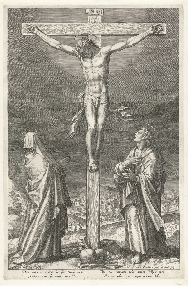 Christus aan het kruis by Unknown, print, 1589