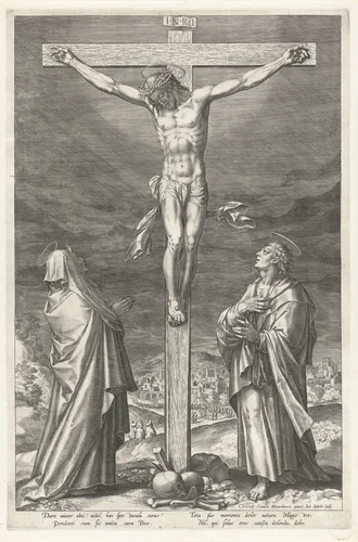 Christus aan het kruis by Unknown, print, 1589
