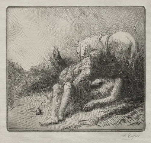 The Good Samaritan by Alphonse Legros, print, 1857-1911