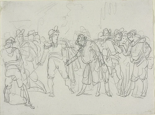 Study for Meo Patacca by Bartolomeo Pinelli, drawing, 1801-1823