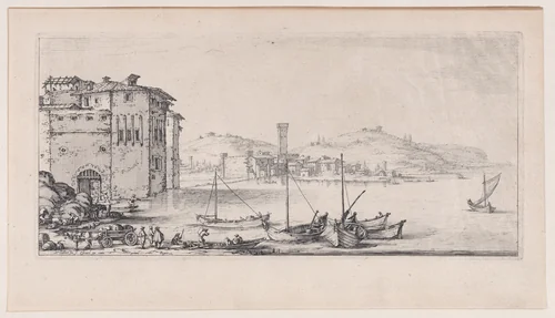 L'Embarquement des Marchandises (The Embarkation of Goods), from Paysages Gravés pour Jean de Médicis appelées aussi Paysages Dessinés a Florence, Vues de Florence, Paysages d'Italie, et Paysages Définitifs (Landscapes Engraved for Giovanni de'Medici, Landscapes Designed in Florence, Views of Florence, Landscapes of Italy, and Definitive Landscapes) by Jacques Callot, print, 1613-1623