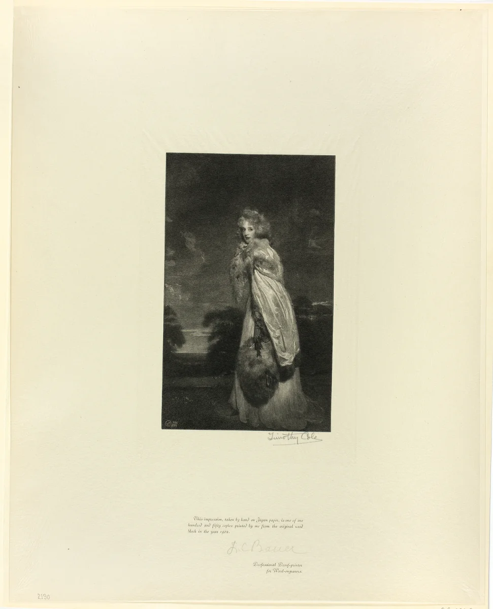 Lady Derby (Miss Farren), from Old English Masters by Timothy Cole, print, 1899