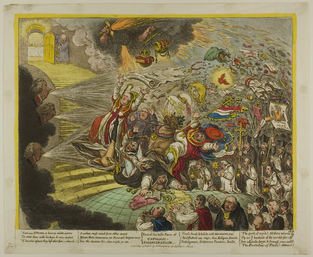 End of the Irish Farce of Catholic Emancipation by James Gillray, print, 1805