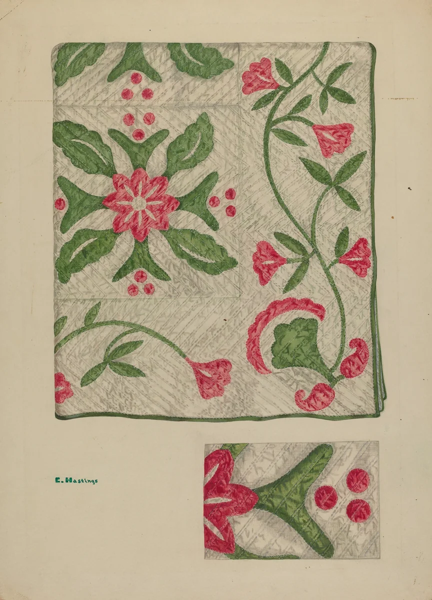 Quilt by Katherine Hastings, index of american design, 1939