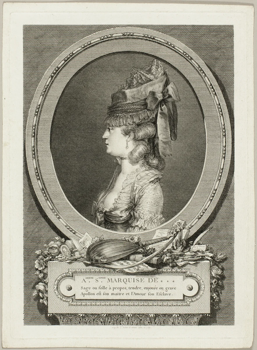 Adrienne-Sophie, Marquise of *** by Augustin de Saint-Aubin, print, 1779