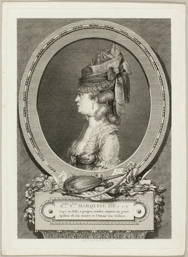 Adrienne-Sophie, Marquise of *** by Augustin de Saint-Aubin, print, 1779