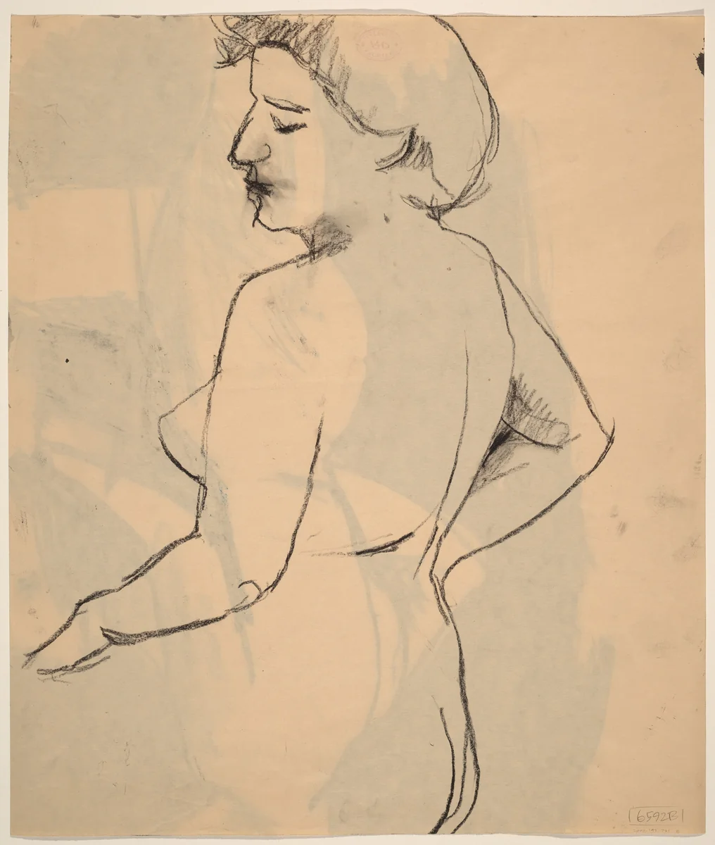 Untitled [side view of a nude female with her eyes closed] [verso] by Richard Diebenkorn, drawing, 1955-1967