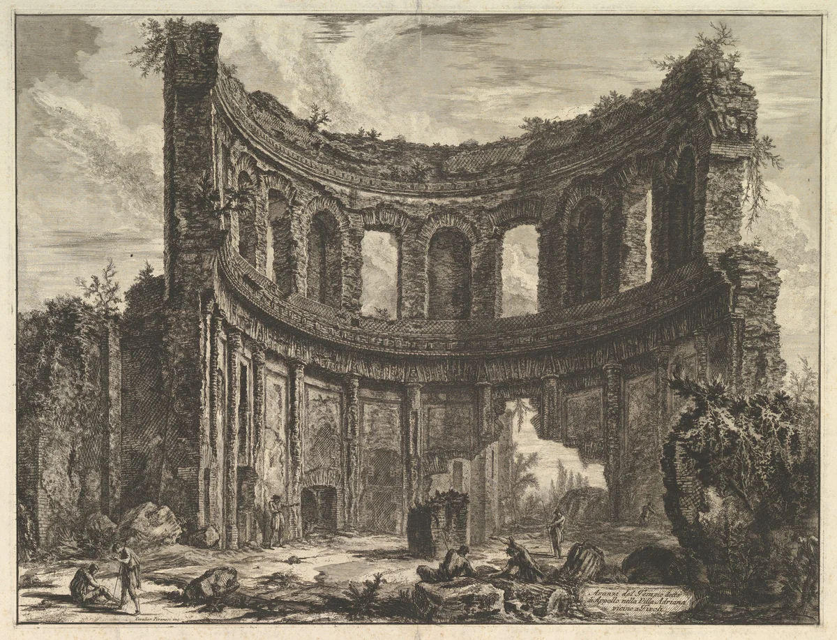 Avanzi del Tempio detto di Apollo nella Villa Adriana vicino a Tivoli (Hadrian's Villa. Remains of the Smaller Palace [Formerly called the Temple of Apollo]) by Giovanni Battista Piranesi, print, 1763-1773