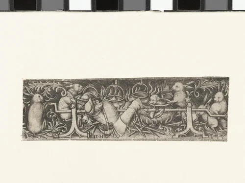 Hazen die een jager braden by Unknown, print, 1455-1503