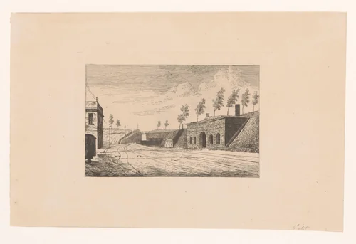 Gezicht op de Porte du Rivage by Léon Dolez, print, 1875-1878