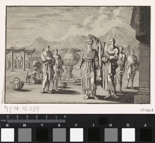 Aäron en zijn vier zonen als priester gewijd by Jan Luyken, print, 1703