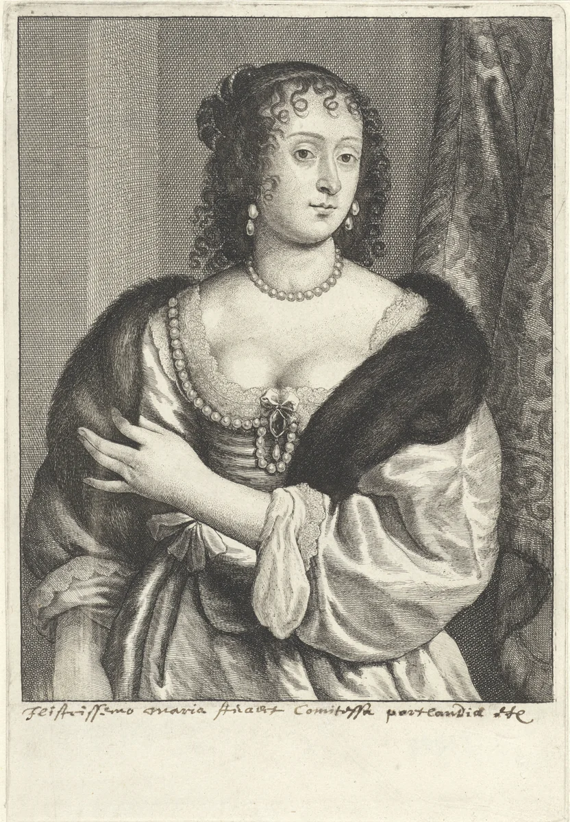 Portret van Frances Stuart gravin van Portland by Wenceslaus Hollar, print, 1650-1670