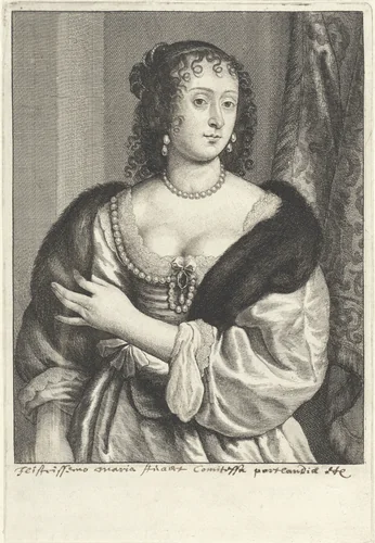Portret van Frances Stuart gravin van Portland by Wenceslaus Hollar, print, 1650-1670
