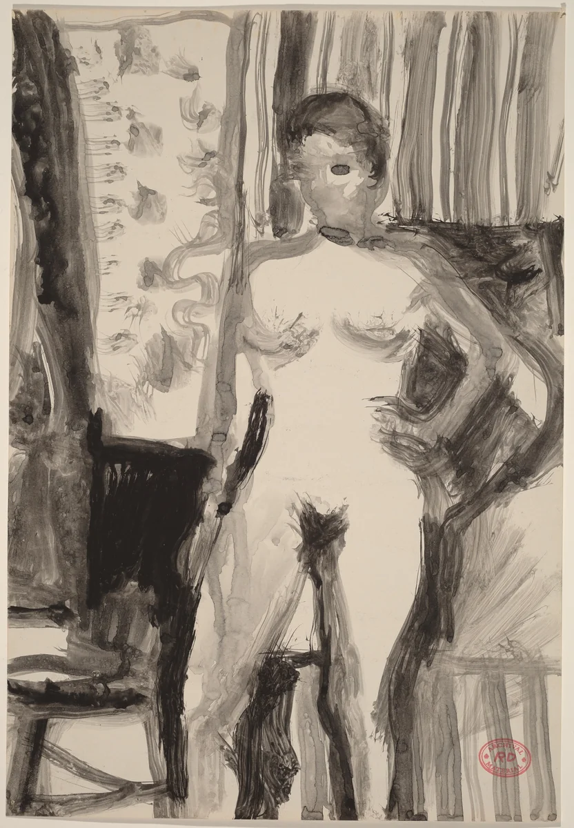 Untitled [interior with standing female nude] by Richard Diebenkorn, drawing, 1955-1967