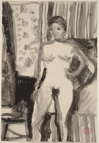 Untitled [interior with standing female nude] by Richard Diebenkorn, drawing, 1955-1967