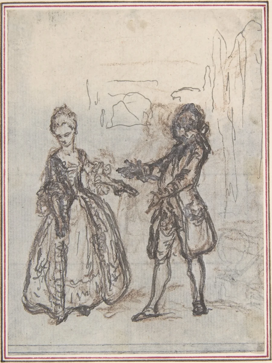 Design for a Scene in Pierre de Laujon's "L'Amoureux de quinze ans, ou la Double-Fête..." by Hubert François Gravelot, drawing, 1766-1776