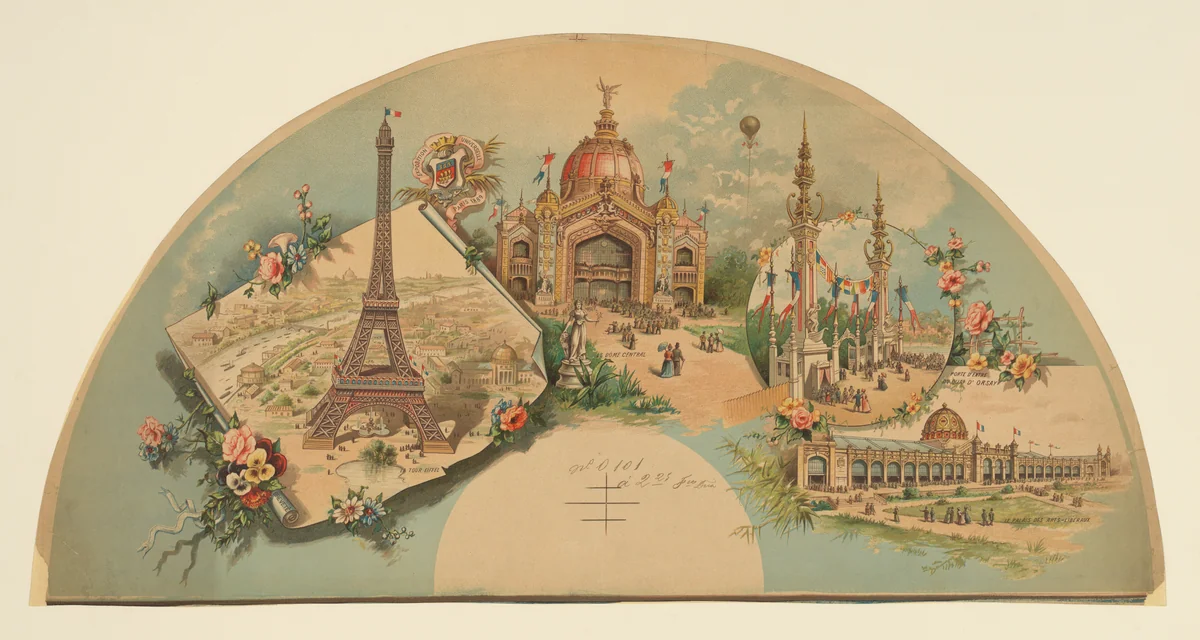 Fan leaf for the Universal Exposition of 1889 by anonymous, print, 1889