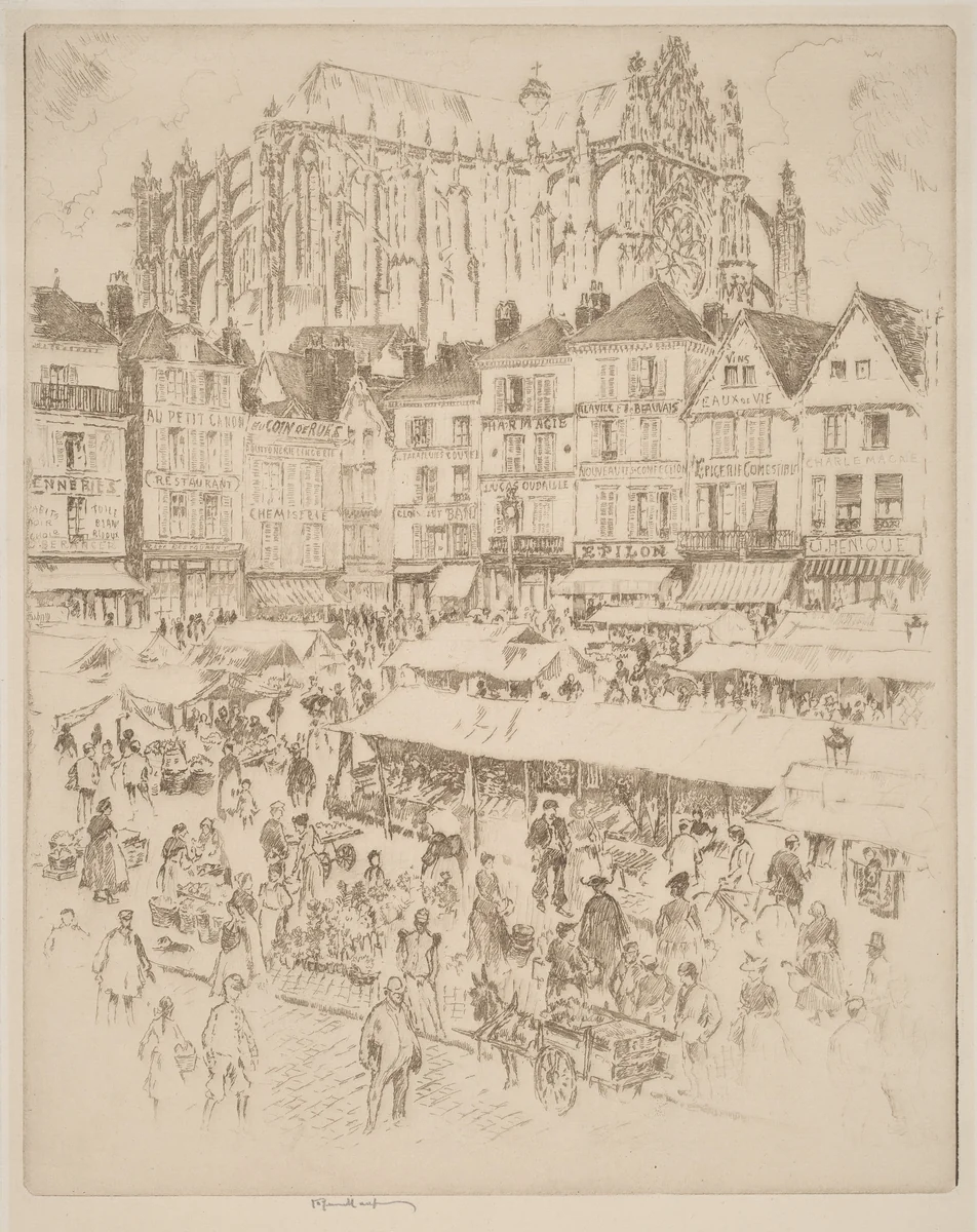 La Place, Beauvais by Joseph Pennell, print, 1907