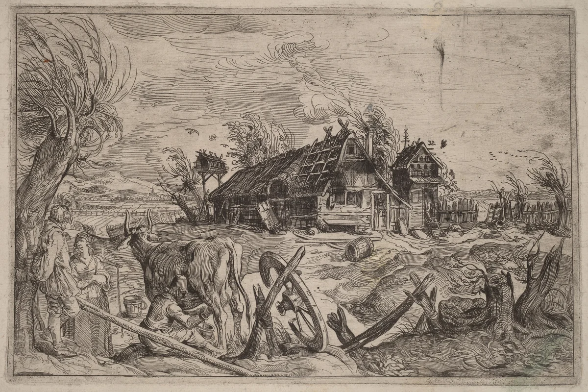 Landscape with a Farmhouse by Jacques de Gheyn II, print, 1600-1699
