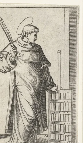 Heilige Laurentius als diaken met rooster by anonymous, print, 1500-1575