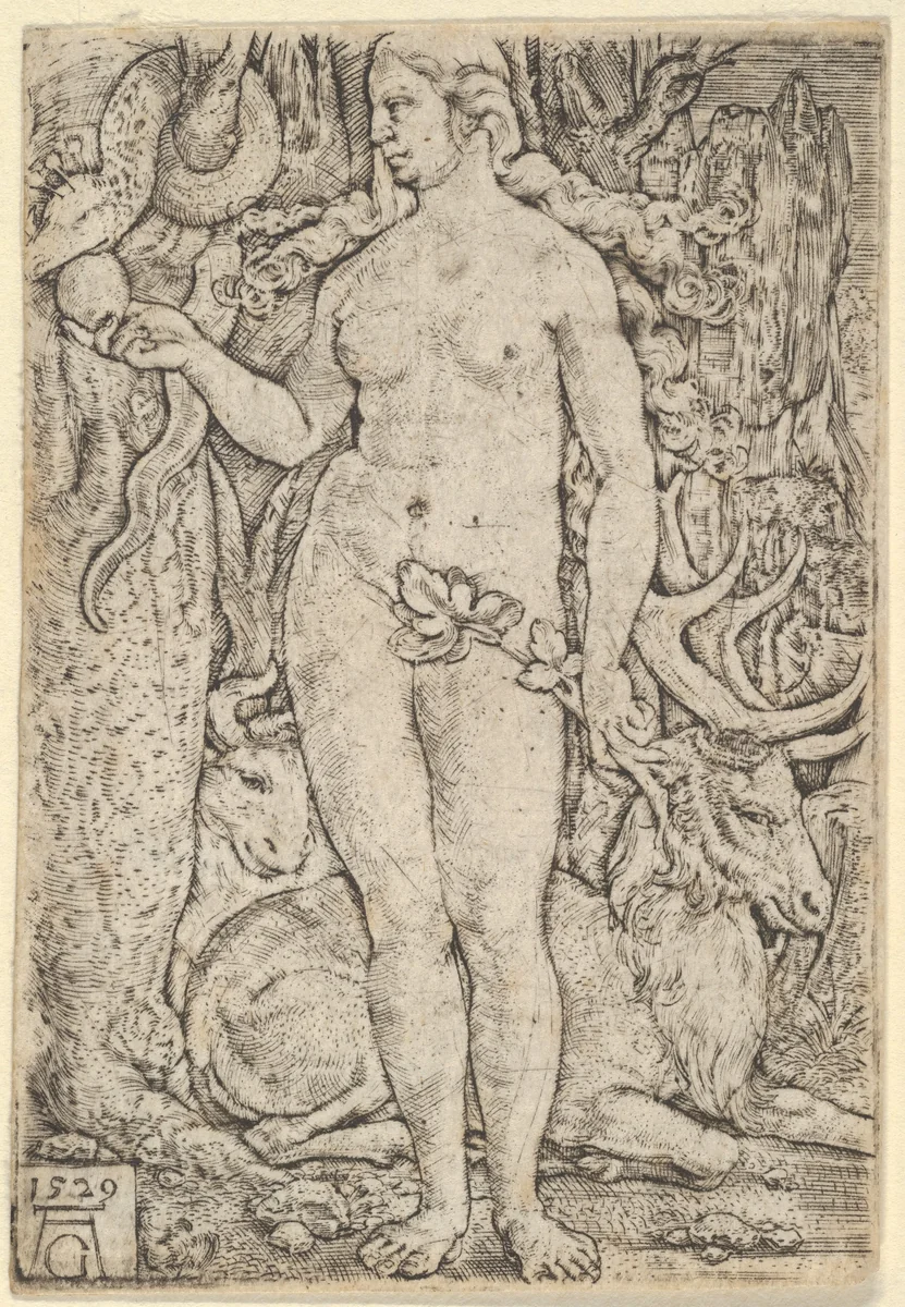 Eve with a Stag by Heinrich Aldegrever, print, 1529