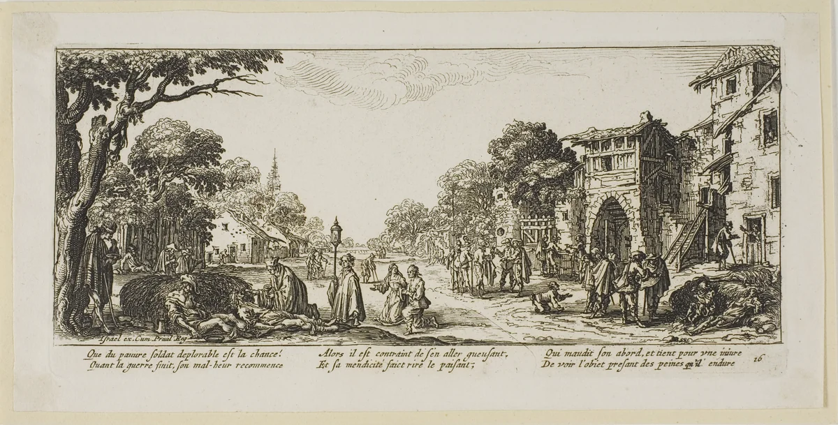 Dying Soldiers by the Roadside, plate sixteen from The Large Miseries of War by Gerrit Lucasz van Schagen, print, 1612-1635