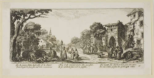 Dying Soldiers by the Roadside, plate sixteen from The Large Miseries of War by Gerrit Lucasz van Schagen, print, 1612-1635