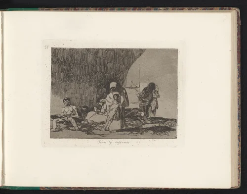 Verzorgers in een ruimte met uitgemergelde figuren by Francisco de Goya, book, 1810-1820