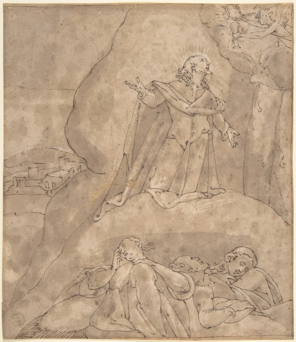 The Agony in the Garden by anonymous, drawing, 1500-1600