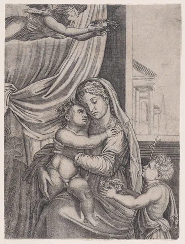 Madonna and Child by Agostino Veneziano, print, 1514-1536