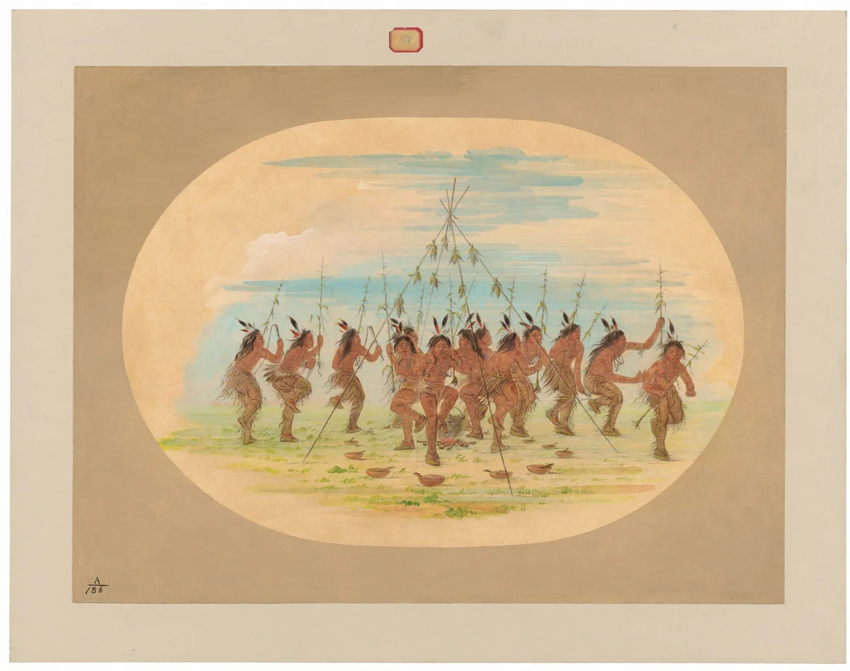 Green Corn Dance - Minatarrees by George Catlin, painting, 1861
