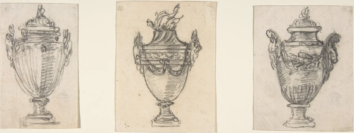 Three Designs for Covered Vases by anonymous, drawing, 1700-1800