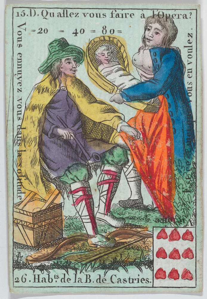 Hab.ts de la B. de Castries from playing cards "Jeu d'Or" by anonymous, print, 1700-1799