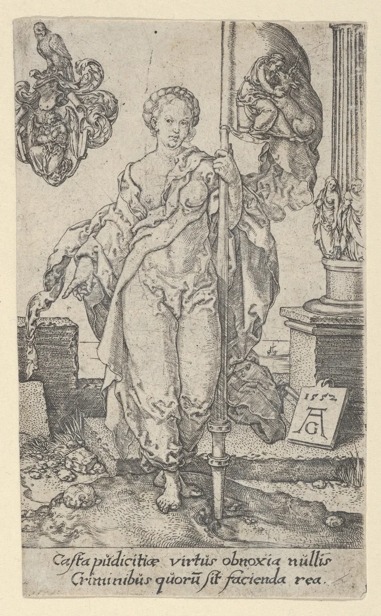 Chastity, from "The Virtues" by Heinrich Aldegrever, print, 1552
