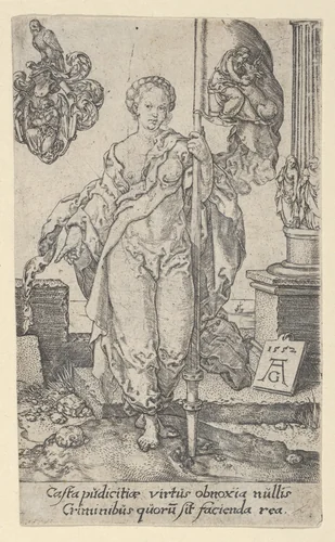 Chastity, from "The Virtues" by Heinrich Aldegrever, print, 1552