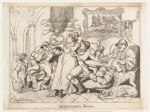 Sportsman's Hall, or Fox-Hunters Relaxing by Thomas Rowlandson, print, 1812