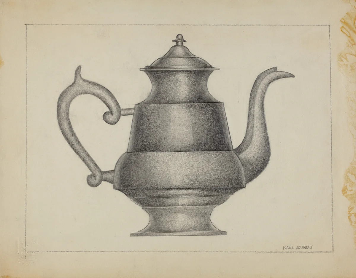 Pewter Teapot by Karl Joubert, index of american design, 1935-1942