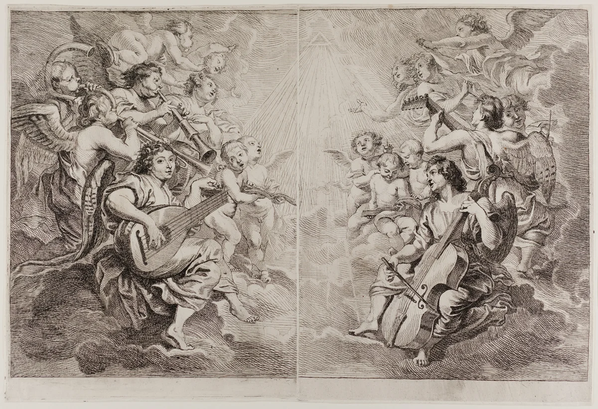 Angels Making Music by Cornelis Schut, print, 1645-1655